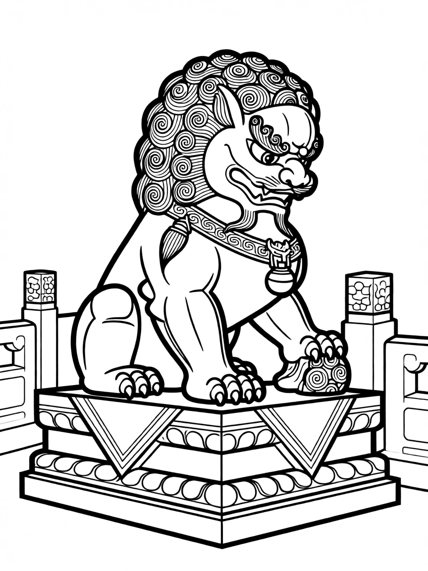 (China) A stone lion guardian statue that sits at temple gates