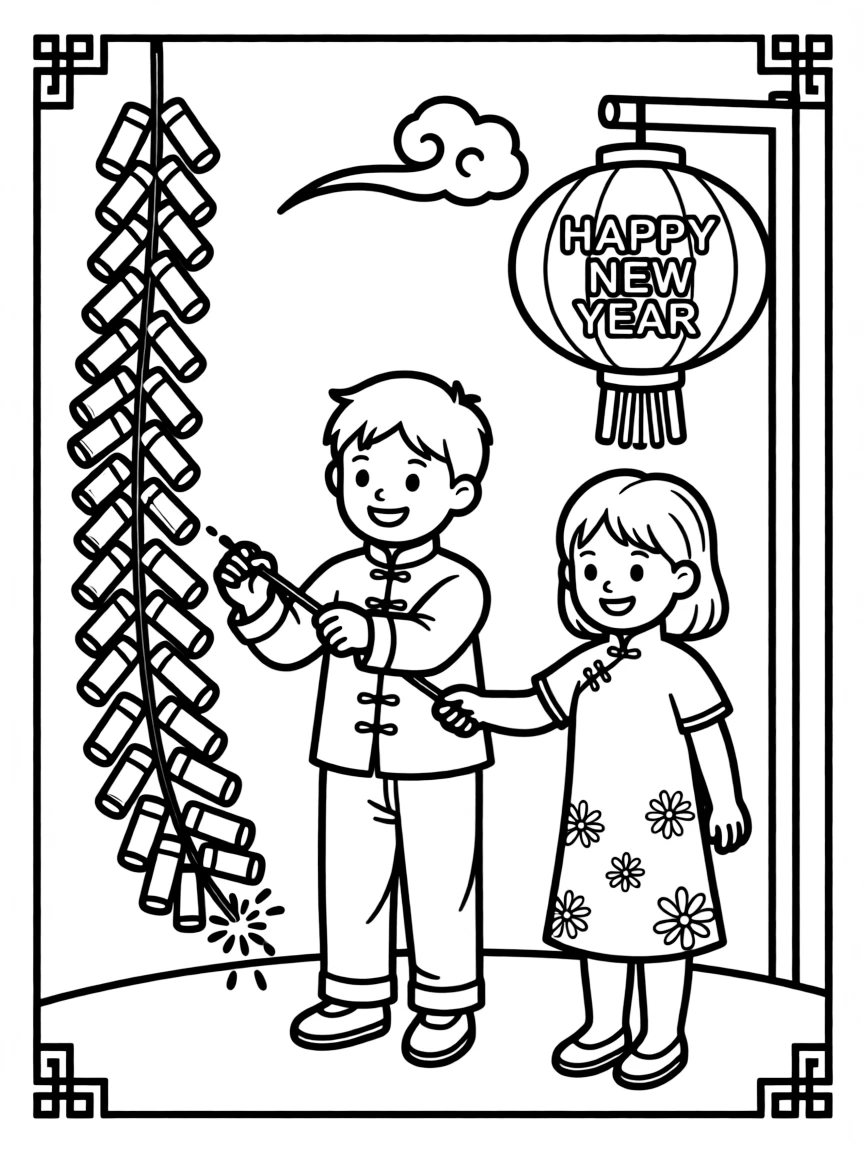 (China) Children lighting firecrackers for Chinese New Year celebration