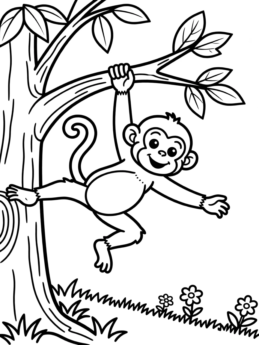 (China) A playful monkey swinging from a tree (Year of the Monkey symbol)