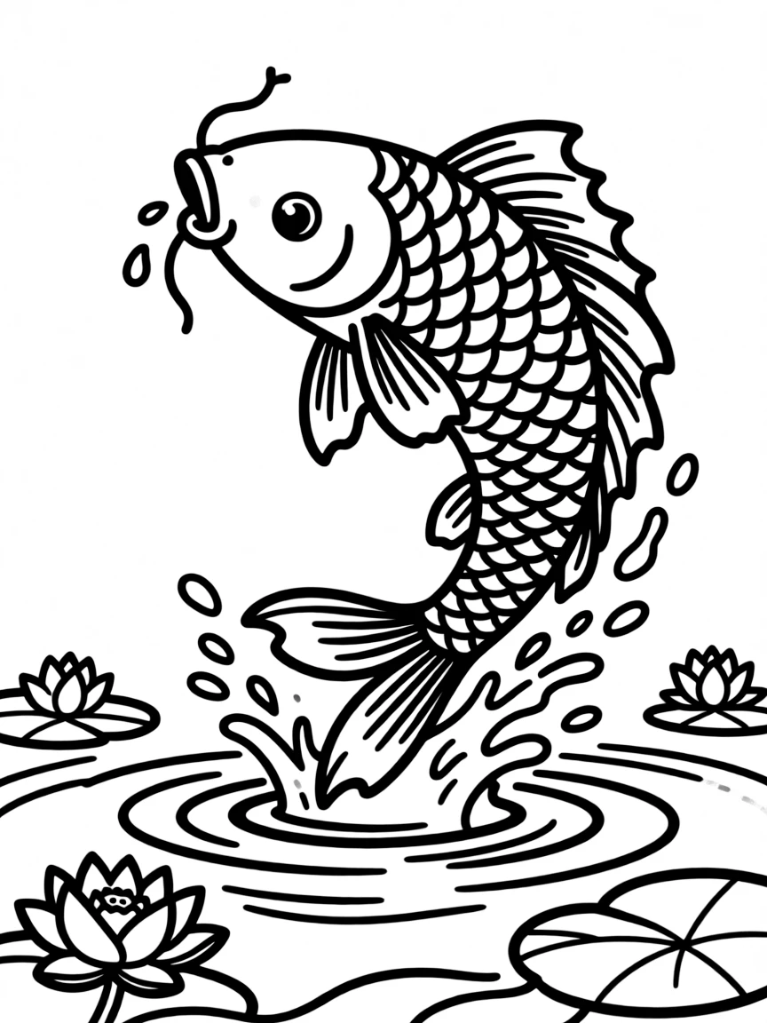 (China) A carp (koi fish) leaping from water (symbol of perseverance)