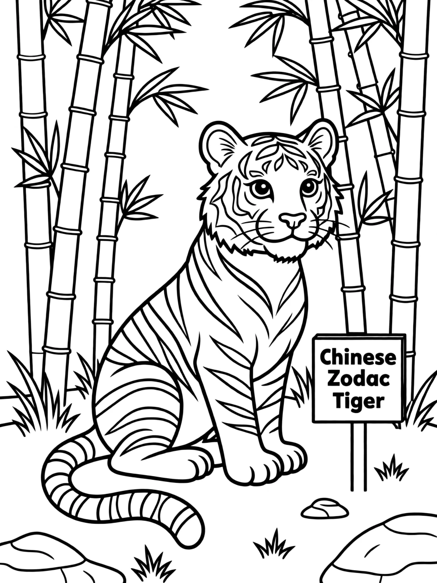 (China) A tiger in a bamboo forest (one of the Chinese zodiac animals)