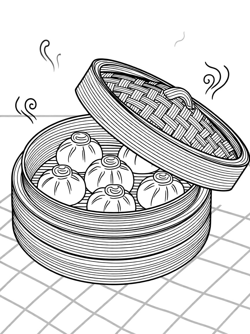 (China) A steamer basket of dumplings (dim sum)