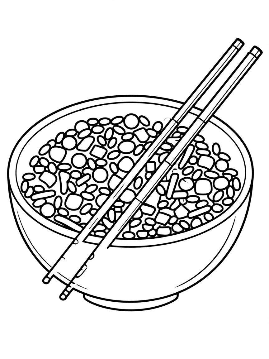 (China) A bowl of fried rice with vegetables and chopsticks