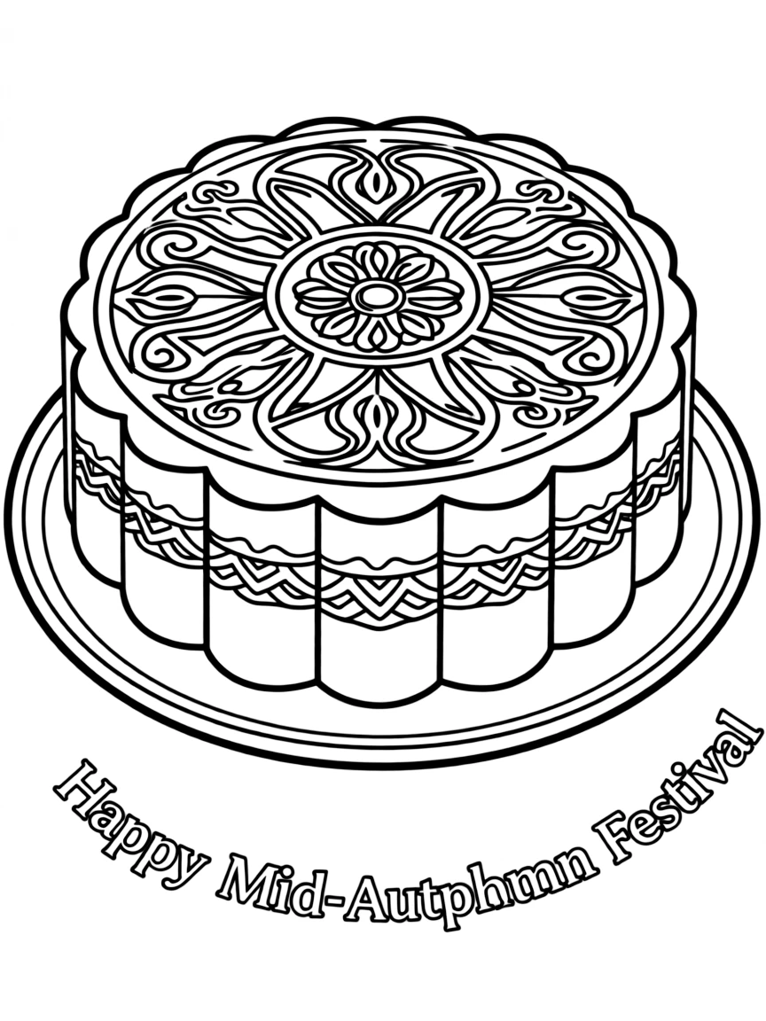 (China) A mooncake with an intricate design (Mid-Autumn Festival cake)