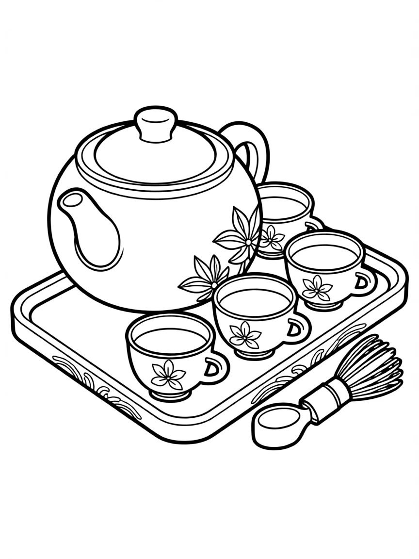(China) A tea set with a teapot and cups for a Chinese tea ceremony