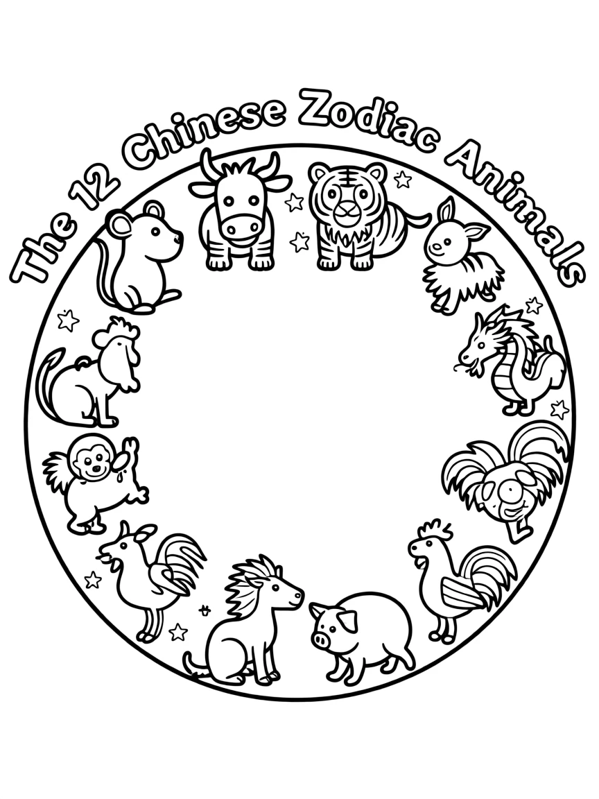 (China) The 12 Chinese zodiac animals arranged in a circle