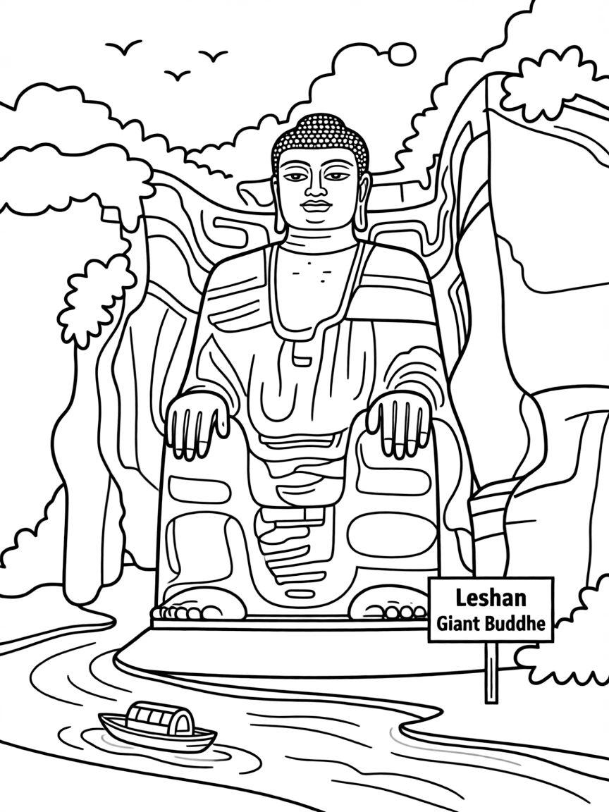 (China) The Leshan Giant Buddha statue carved into a cliffside