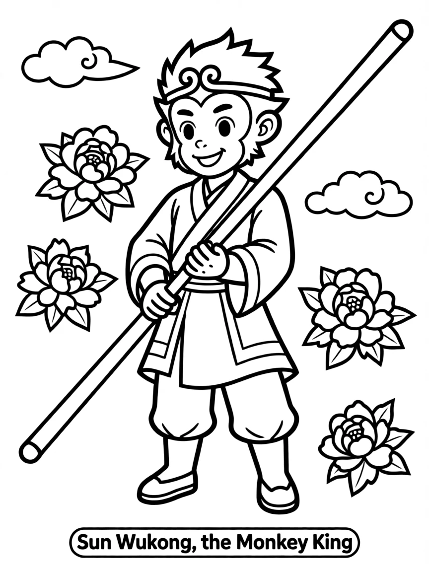 (China) Sun Wukong, the Monkey King from Chinese legend, holding his magic staff