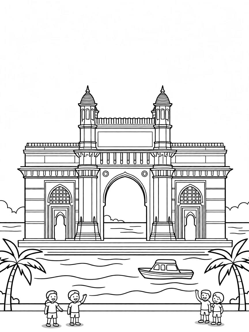 (India) The Gateway of India arch monument in Mumbai by the sea