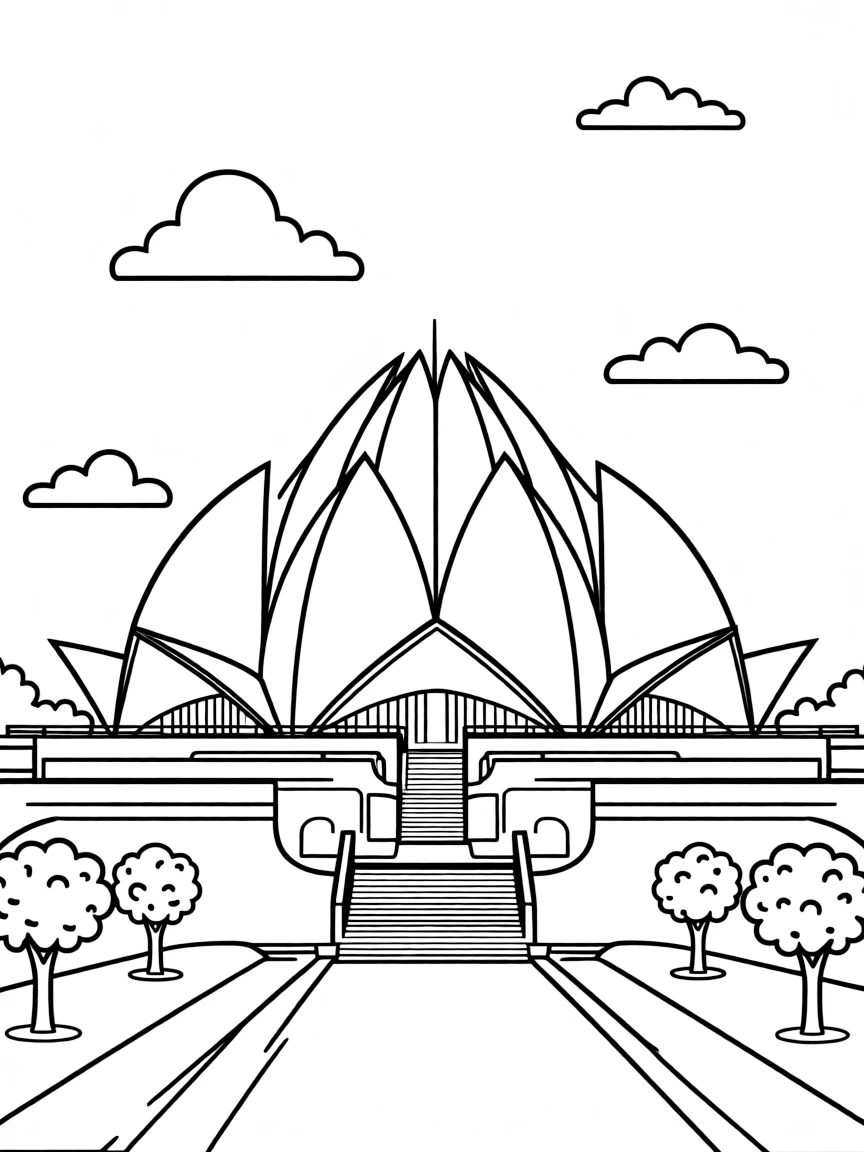 (India) The Lotus Temple in Delhi with its flower-like shape