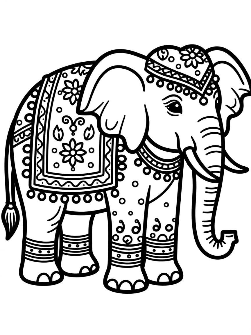 (India) An Indian elephant decorated for a festival with paint and cloth