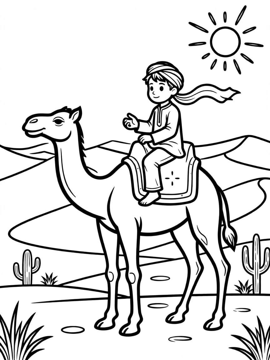 (India) A camel with a rider trekking in the Rajasthan desert
