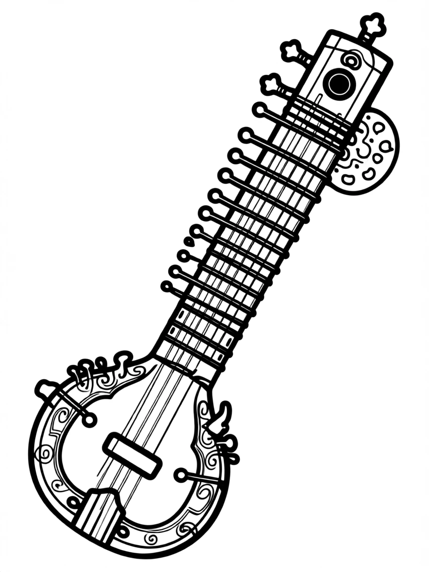 (India) A sitar (traditional Indian musical instrument) with strings
