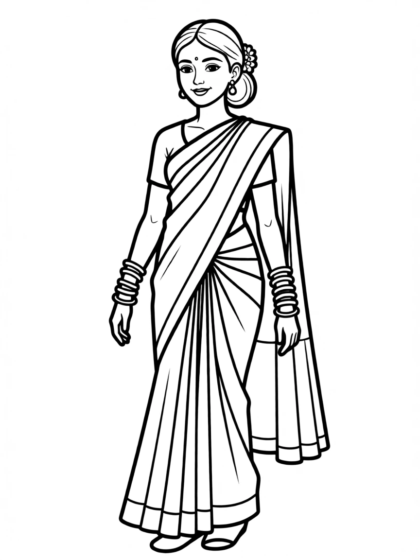 (India) A woman wearing a bright saree and bangles