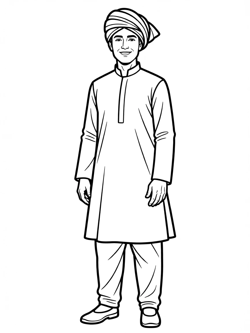 (India) A man wearing a turban and traditional kurta outfit