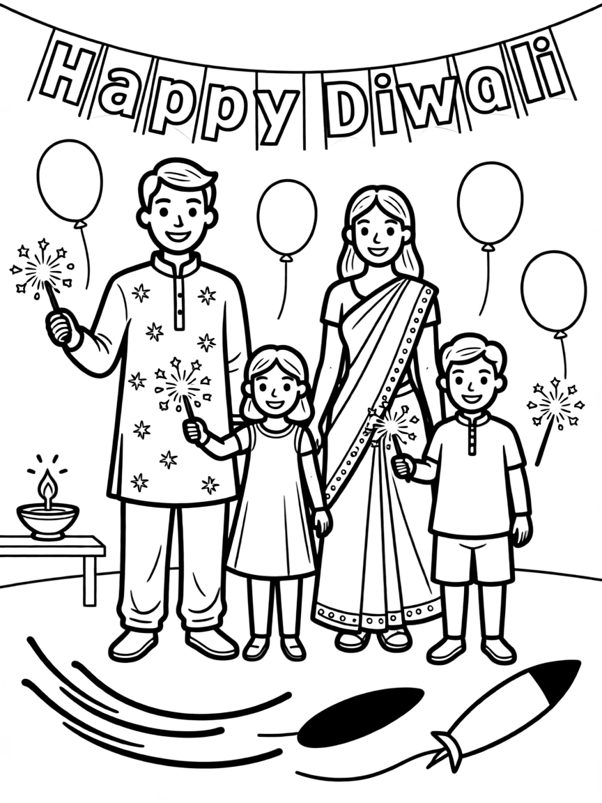 (India) Families lighting sparklers and fireworks for Diwali night