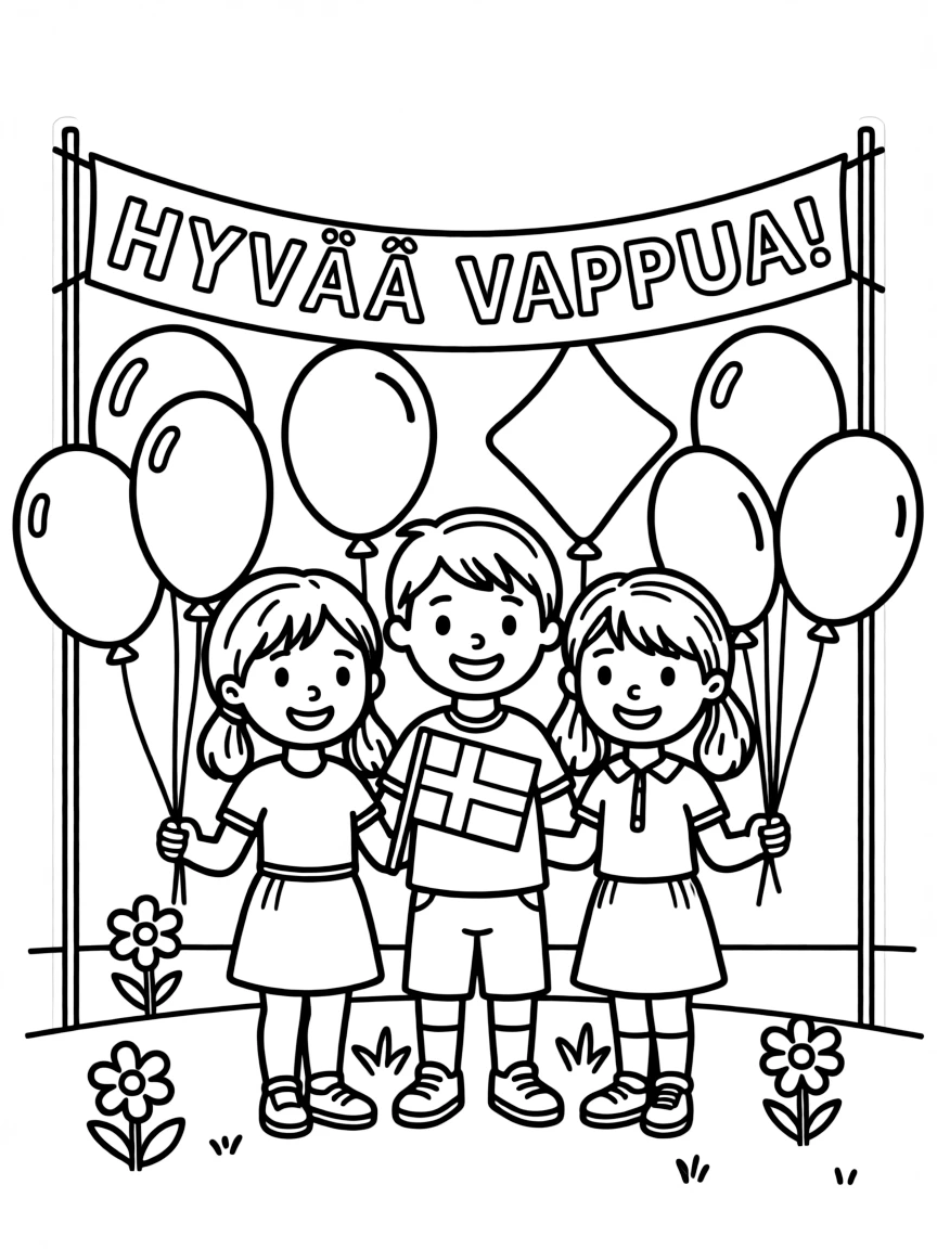 (Finland) Children with balloons celebrating Vappu (May Day) in Finland.