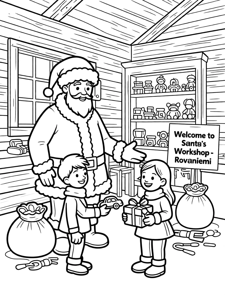 (Finland) Santa Claus greeting children at his workshop in Rovaniemi.