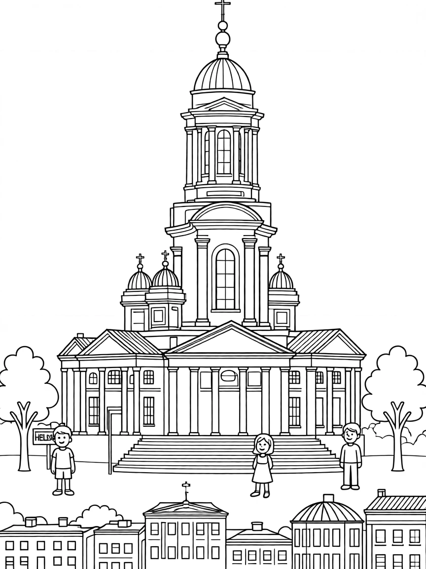 (Finland) Helsinki’s white cathedral towering above the city skyline.