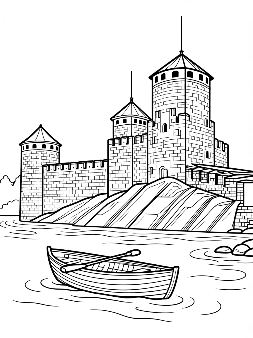 (Finland) The medieval Olavinlinna Castle surrounded by lake waters.