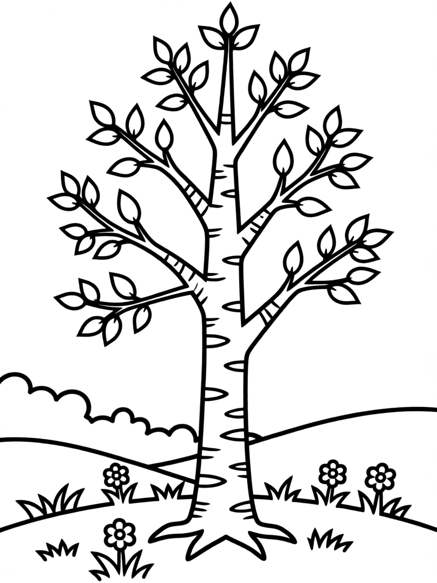 (Finland) A silver birch tree with white bark and new green leaves in spring.