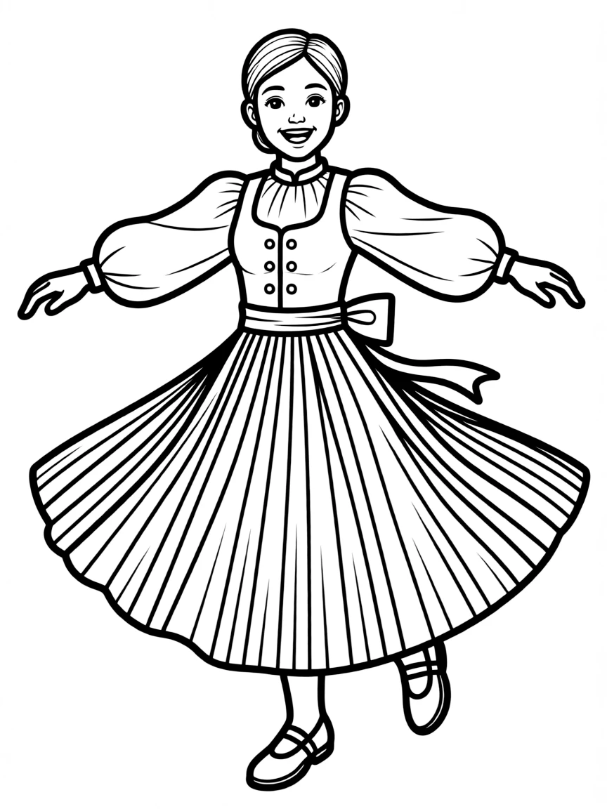 (Finland) A folk dancer twirling in a traditional Finnish costume.