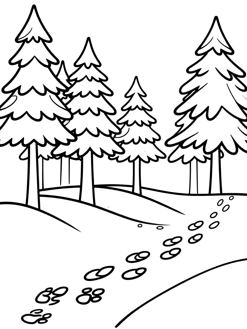 (Finland) A snow-covered pine forest with animal tracks zigzagging through.