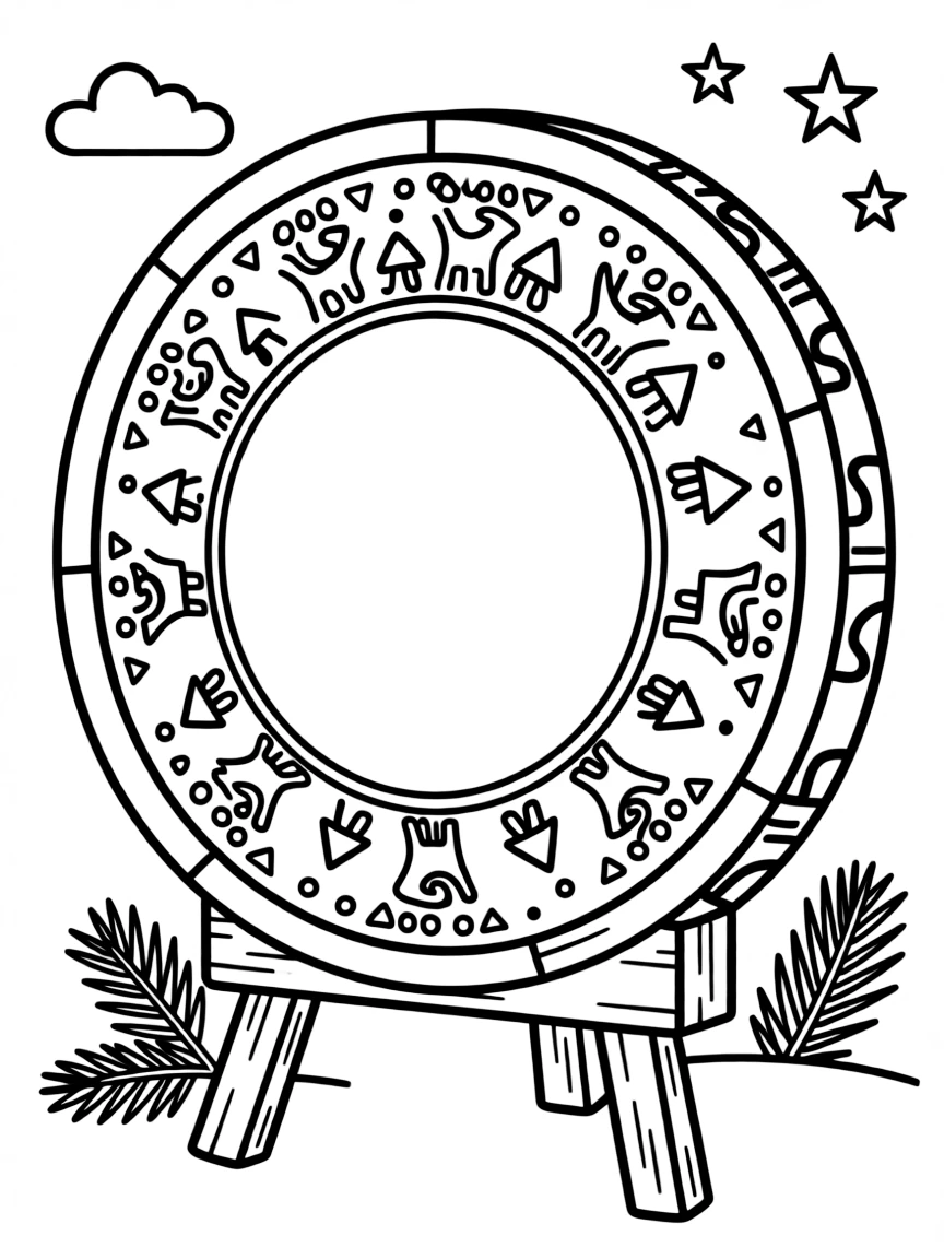 (Finland) A Lappish shaman’s drum with colorful Sami patterns on display.