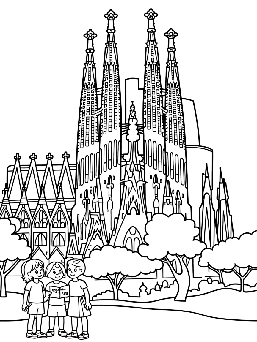 (Spain) The Sagrada Família basilica with its tall spires in Barcelona.