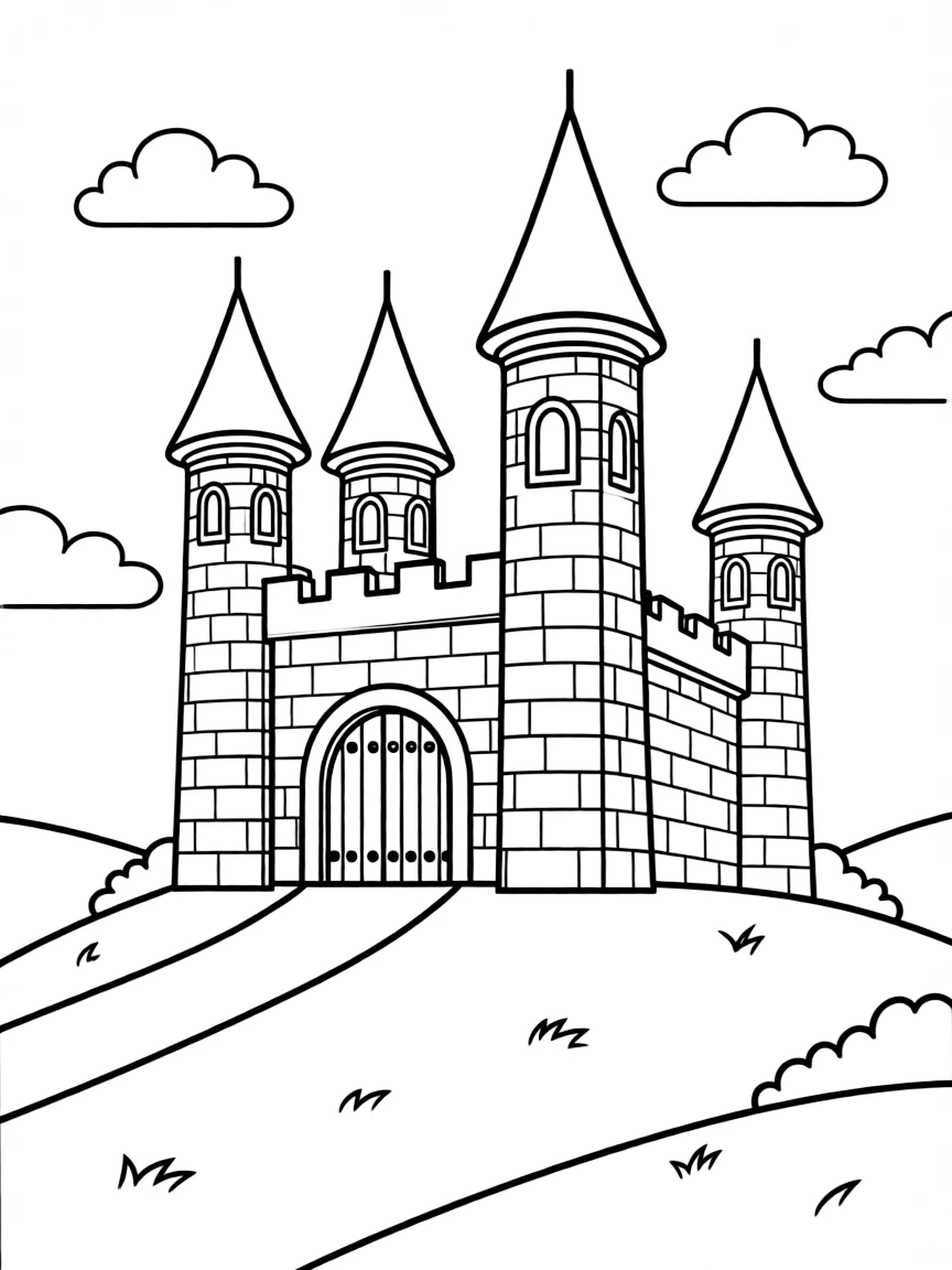 (Spain) A medieval stone castle perched on a Spanish hilltop.