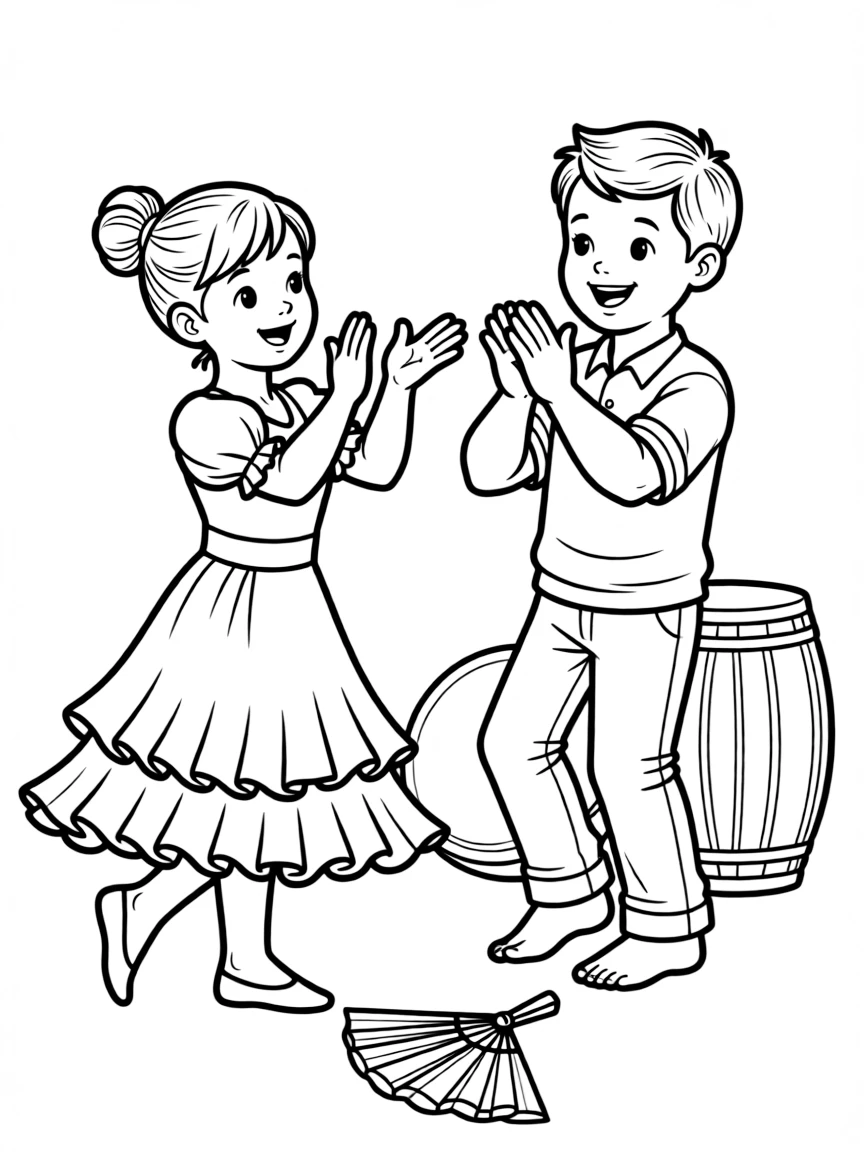 (Spain) Kids practicing flamenco steps and clapping to the rhythm.