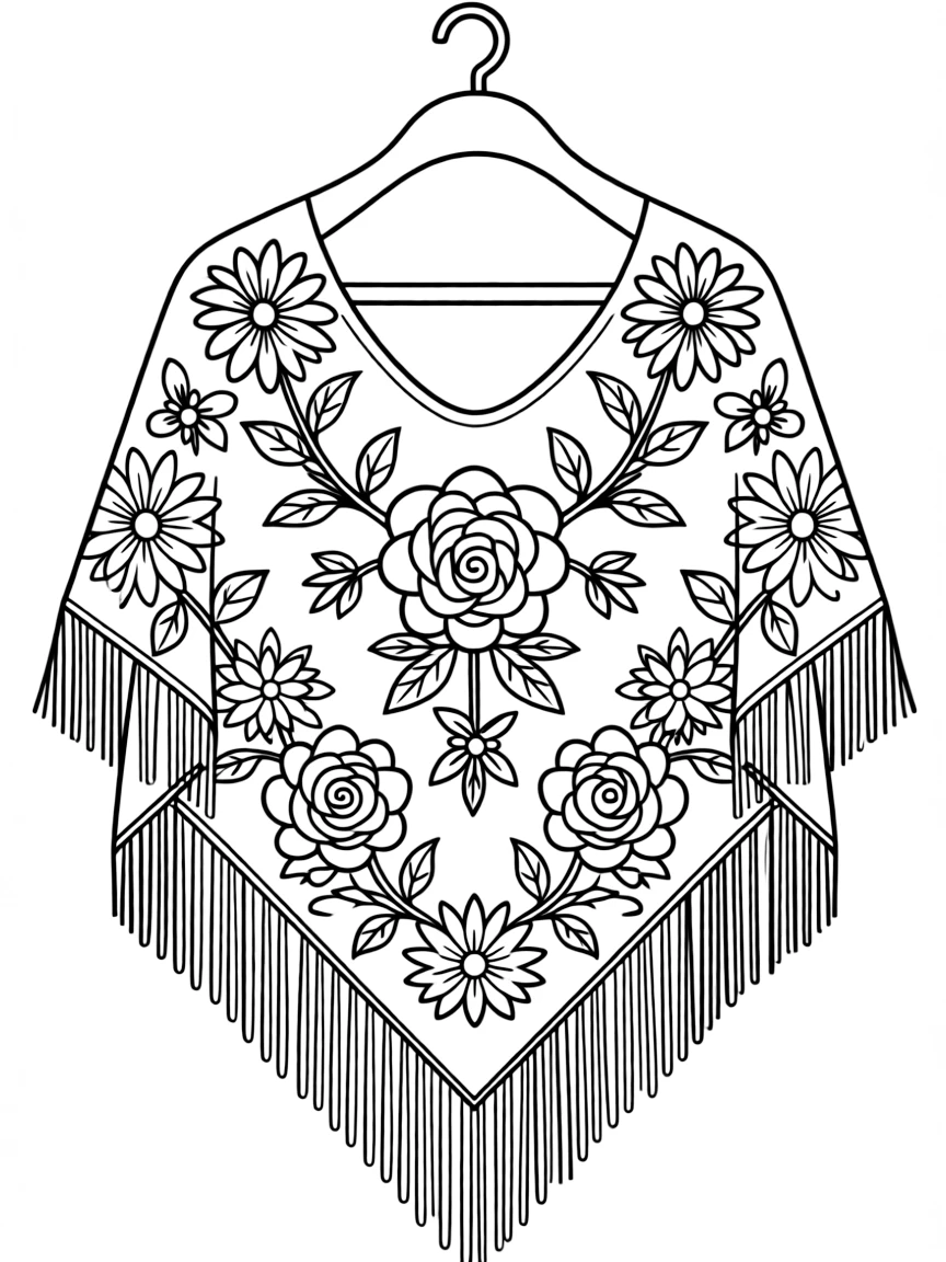 (Spain) A fringed flamenco shawl (mantón) with vibrant embroidered flowers.