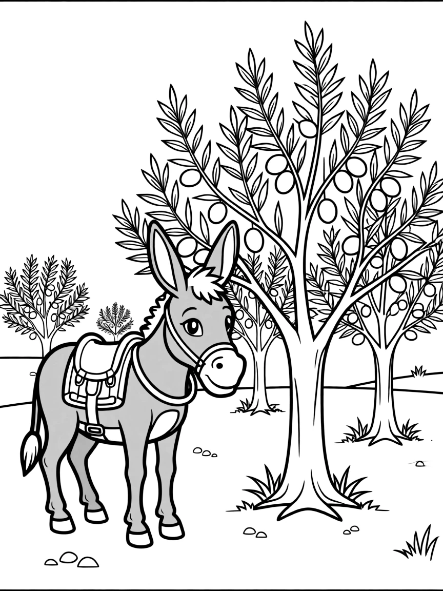 (Spain) A friendly gray donkey standing by an olive grove.