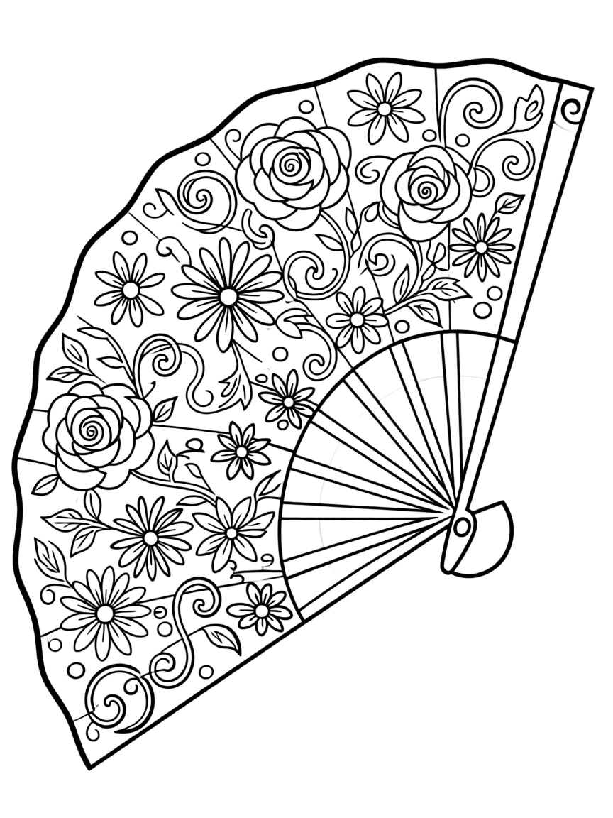 (Spain) A hand-painted Spanish fan with bright floral patterns.
