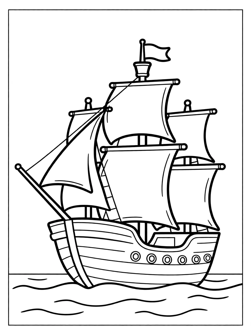 (Spain) A classic Spanish galleon ship sailing on the open sea.