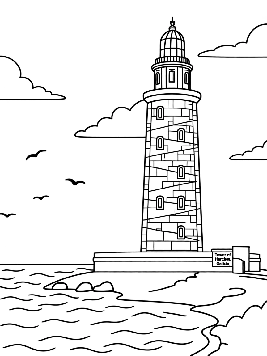 (Spain) The ancient Tower of Hercules lighthouse standing by the sea in Galicia.