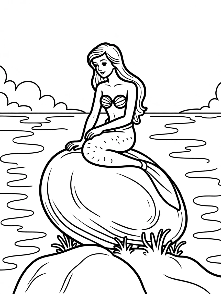 (Denmark) The Little Mermaid statue sitting on a rock by the sea.