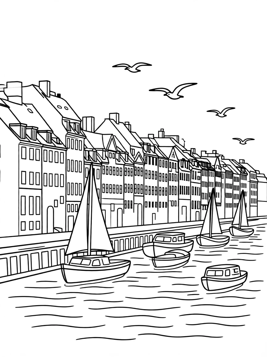 (Denmark) The colorful old houses of Nyhavn harbor with boats on the canal.