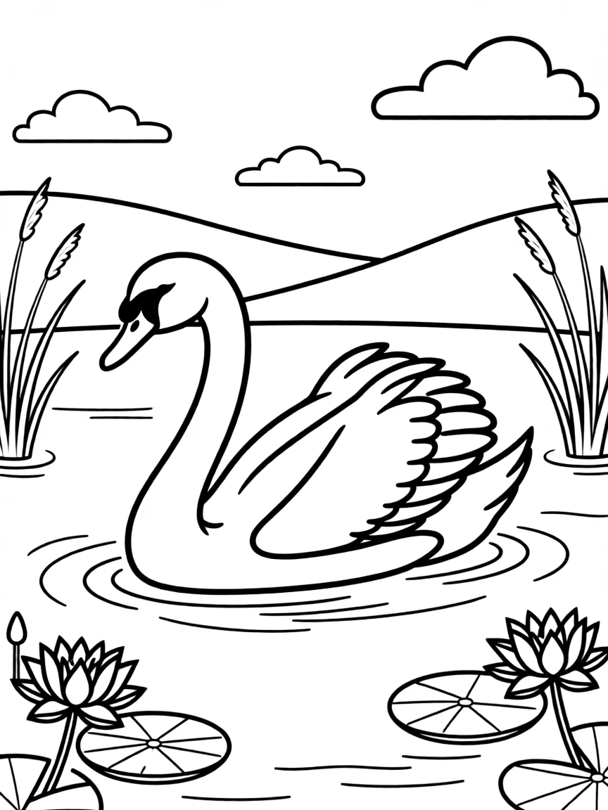 (Denmark) A graceful mute swan (national bird) gliding on a calm pond.