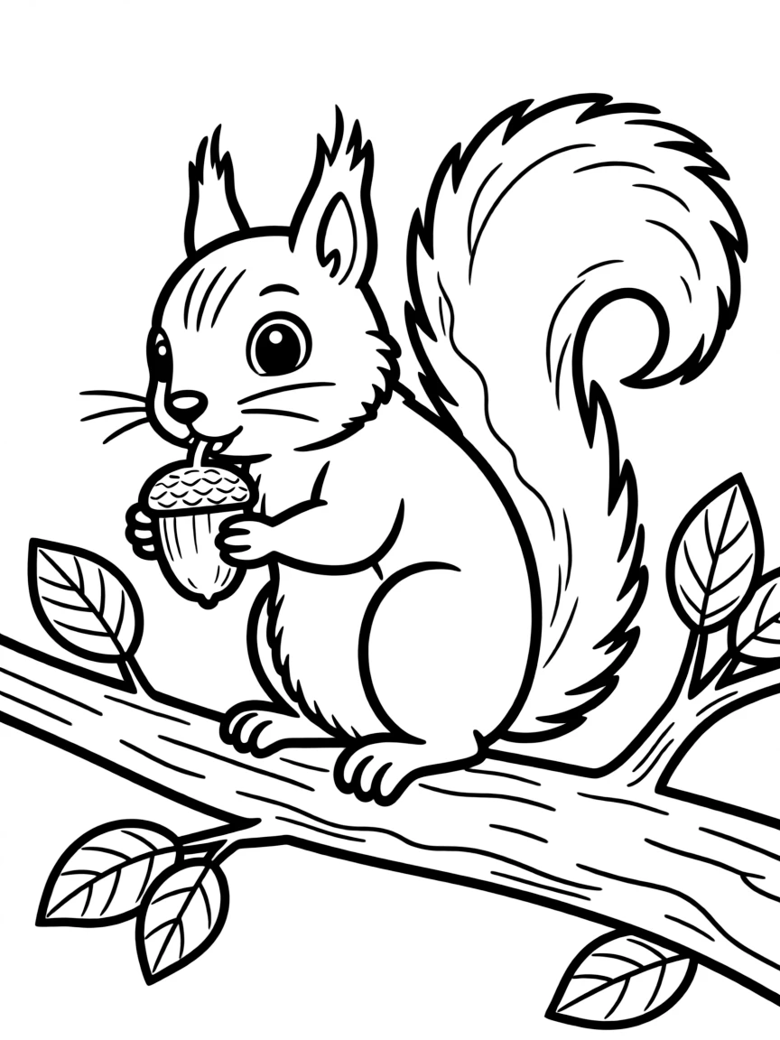 (Denmark) A cute red squirrel (national mammal) nibbling an acorn in a tree.