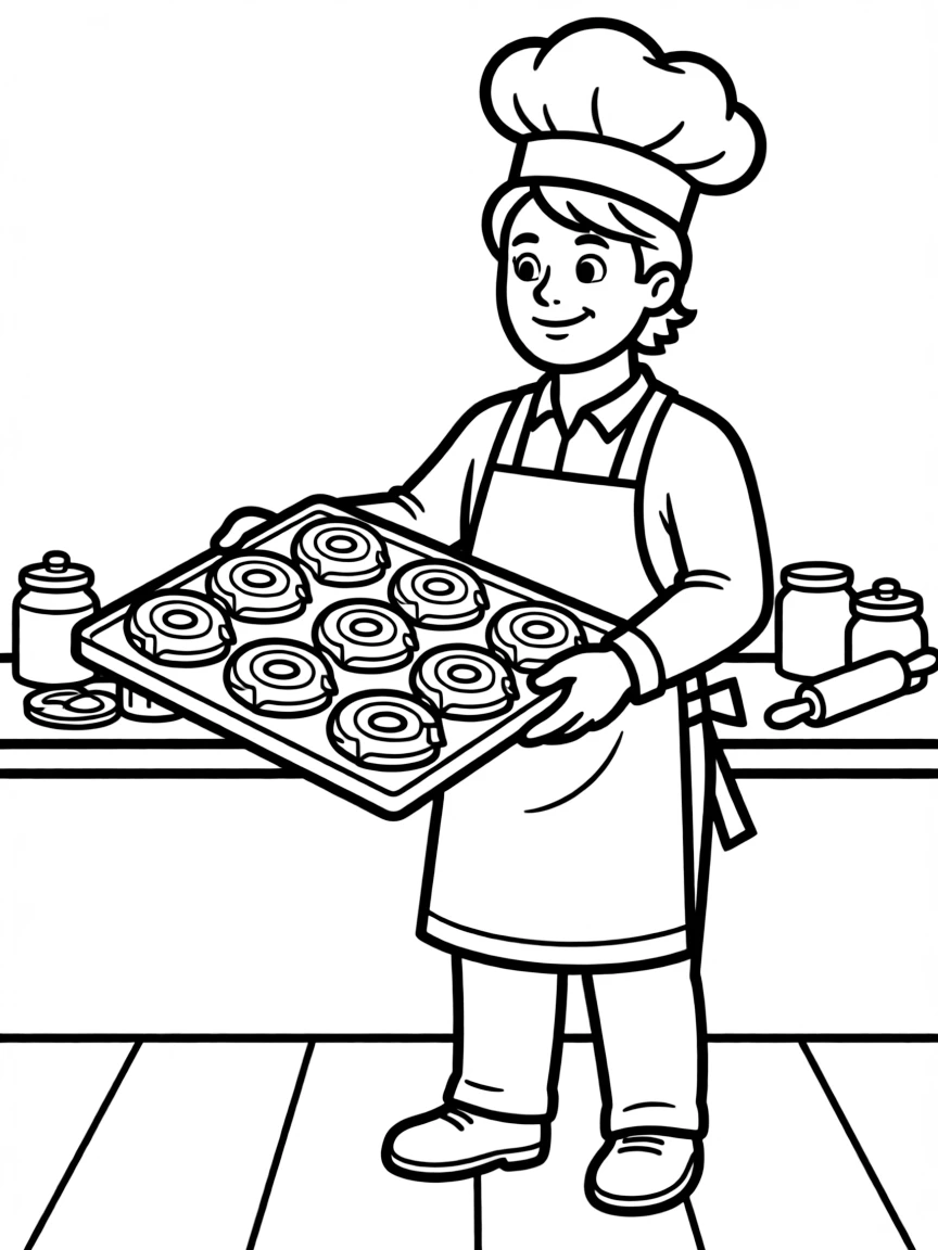 (Denmark) A baker presenting a tray of Danish pastries (danishes).