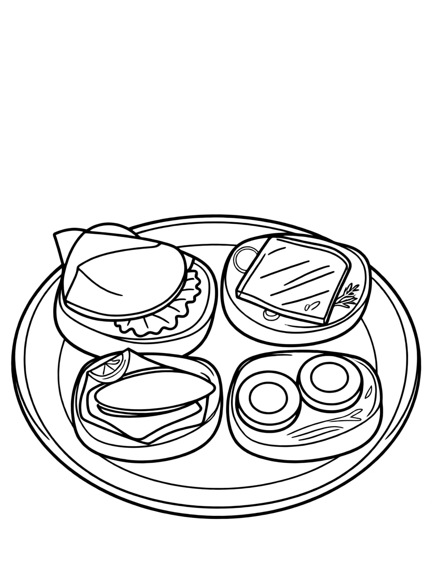 (Denmark) A plate of smørrebrød open-faced sandwiches with colorful toppings.