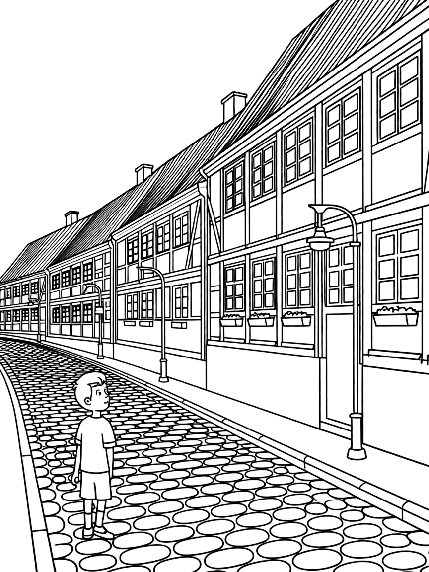 (Denmark) An old cobblestone street with pretty, half-timbered houses.
