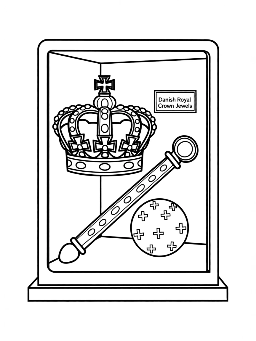 (Denmark) The Danish royal crown jewels sparkling in a museum display.