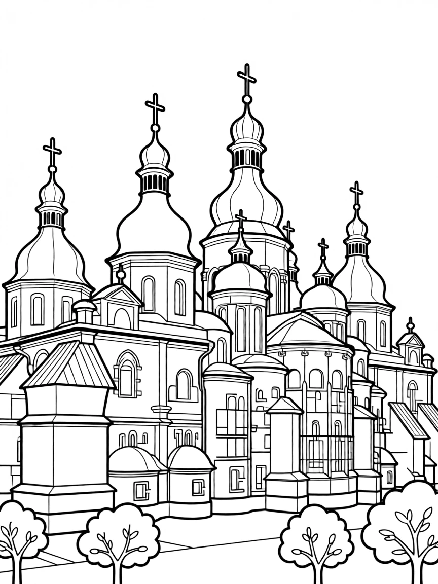 (Ukraine) Saint Sophia Cathedral with its green roof and golden domes.