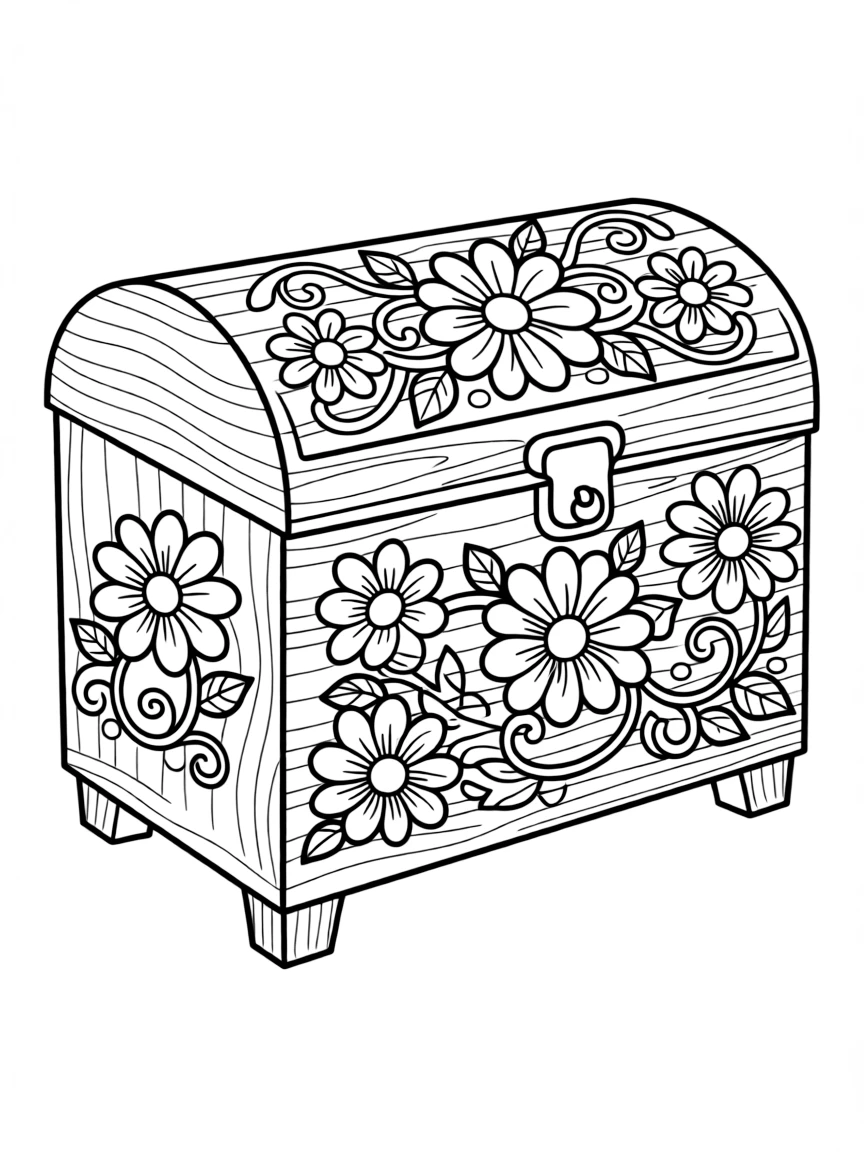 (Ukraine) A hand-painted wooden chest with traditional floral designs.