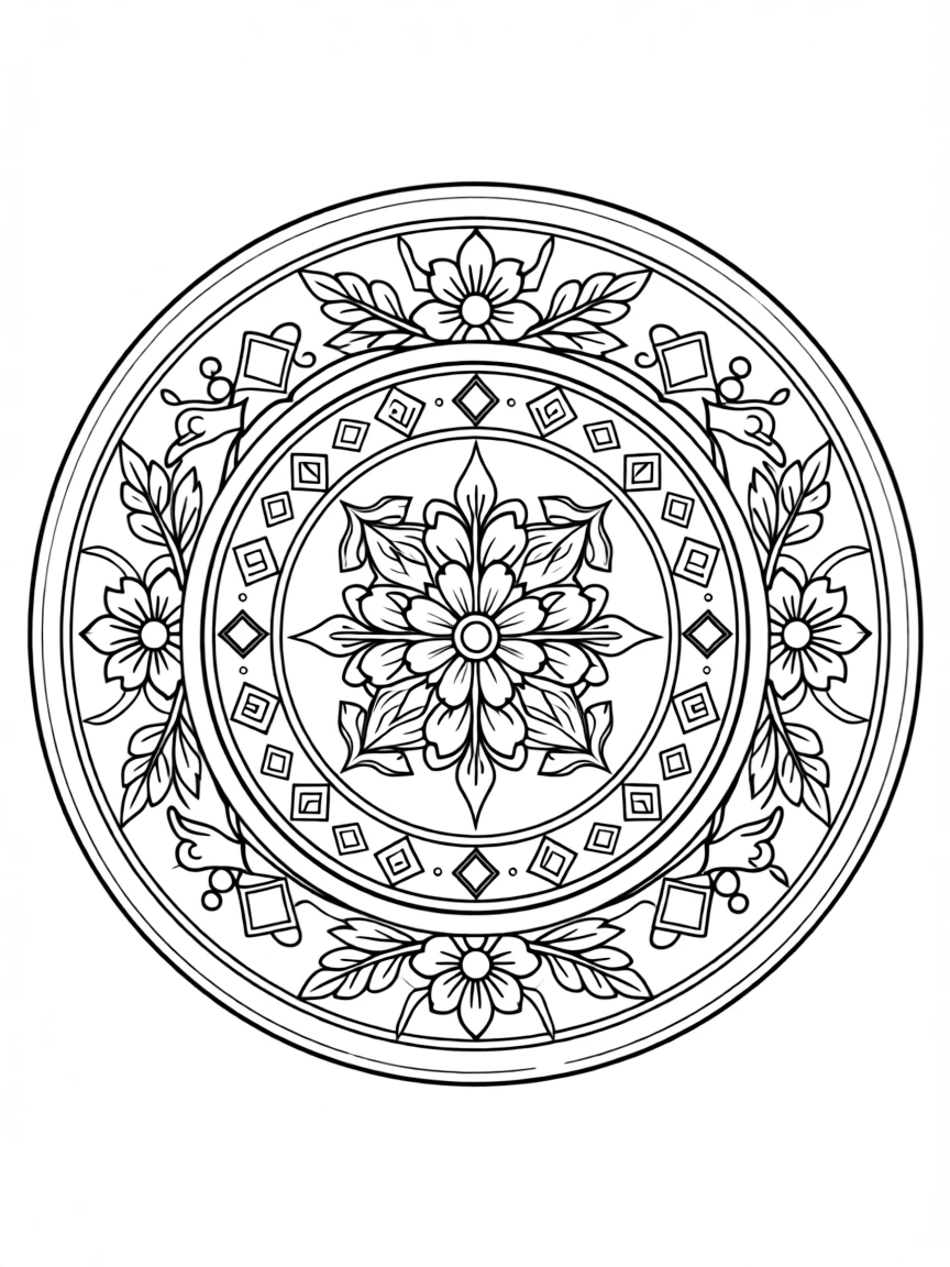 (Ukraine) A decorative clay plate hand-painted with Ukrainian folk designs.