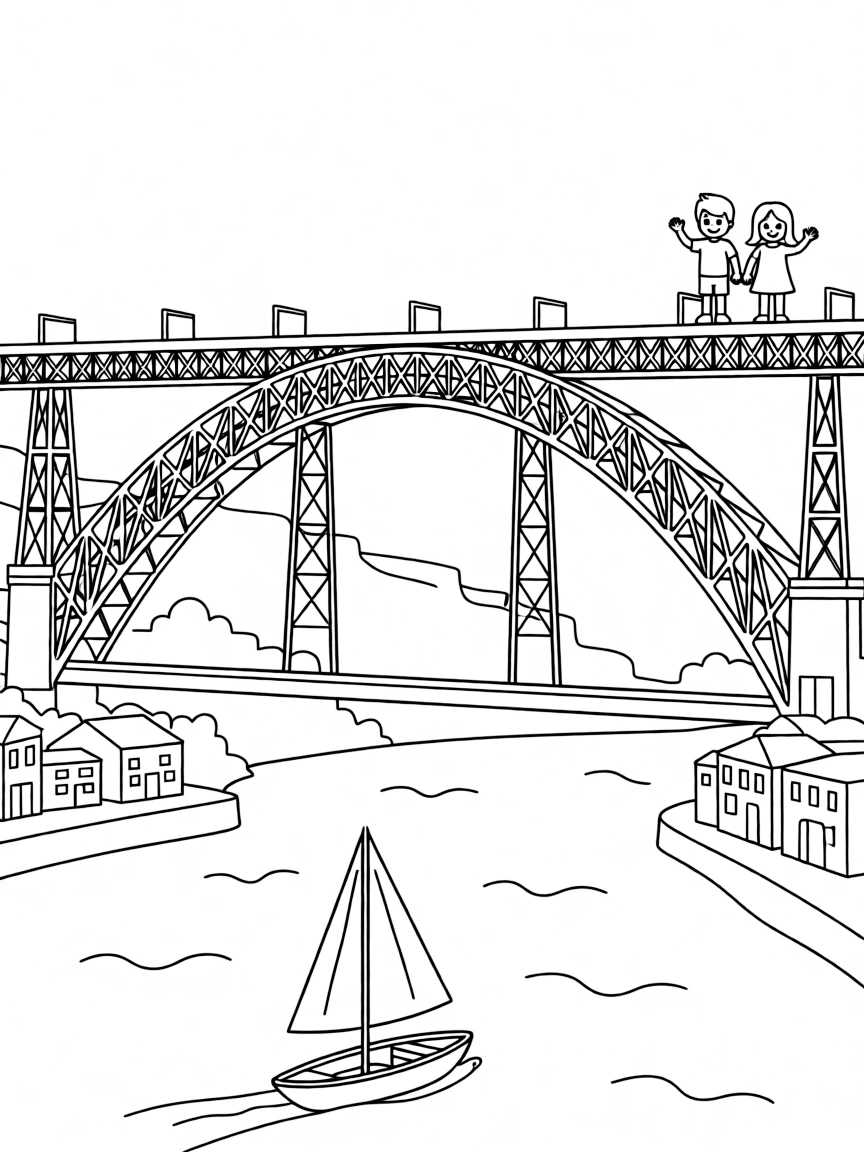 (Portugal) The Dom Luís I Bridge arcing over the river in Porto.