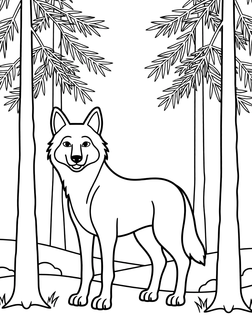 (Portugal) An Iberian wolf (national animal) standing among pine trees.