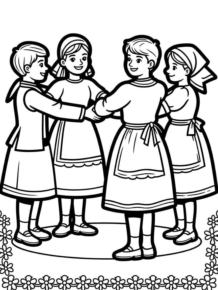 (Portugal) A group of folk dancers in traditional Portuguese costumes.